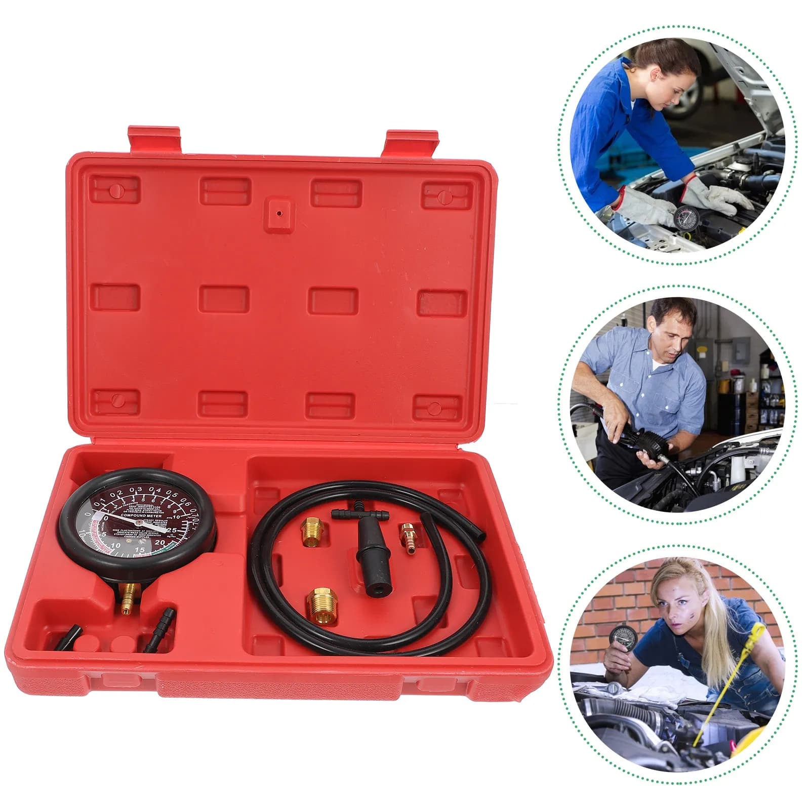 1Set Professional Car Vacuum Testing Gauge with Rubber Protective Cover for Intake Manifold Cylinder Fuel Pump Pressure Test