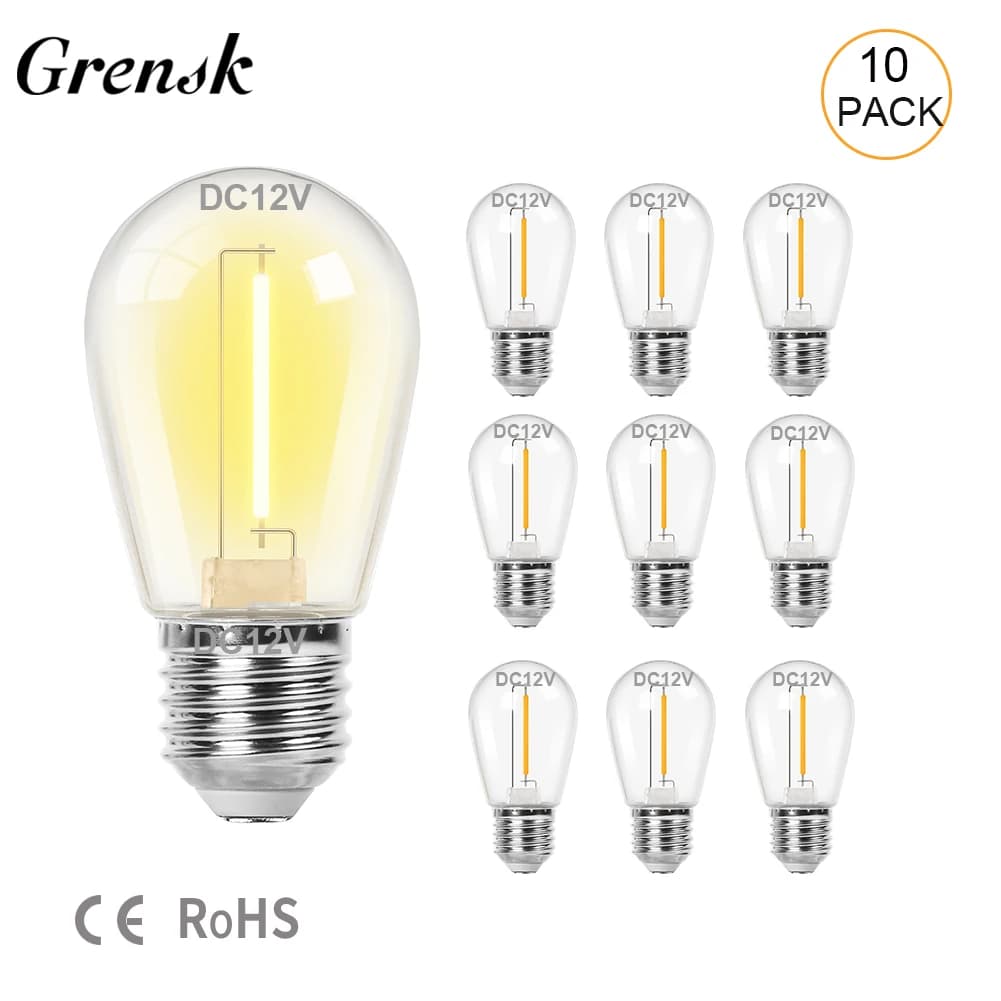 Lampadina di ricambio a LED a bassa tensione 12V S14 1W Plastica E27 DC12V Lampadine solari infrangibili per esterni per camper camper marino