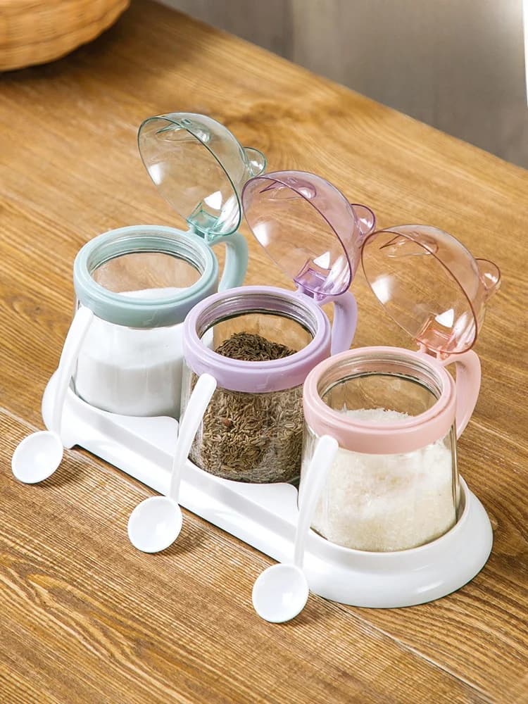 Home Bear Barattolo di condimento in vetro Set di bottiglie di spezie da cucina Scatola di condimento Pentola di sale per uso domestico Contenitore di spezie Coreano Sle Storage C...