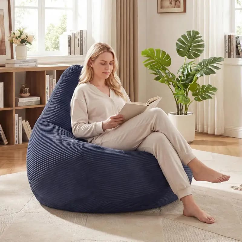 Poltrona Sacco per Adulti, Divano Relax con Rivestimento in Corduroy Delicato sulla Pelle e Imbottitura Morbida in Spugna - Blu