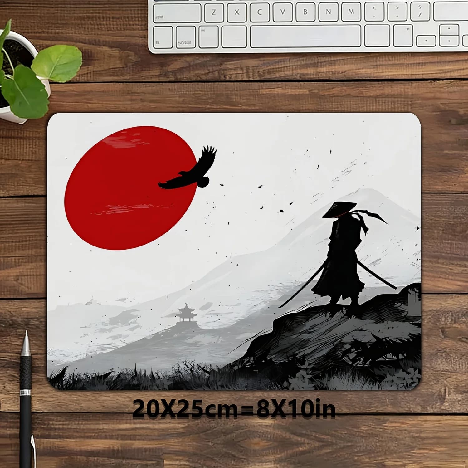 Tappetino per mouse da gioco Red Sun Samurai Anime, tappetino da scrivania antiscivolo in gomma per laptop