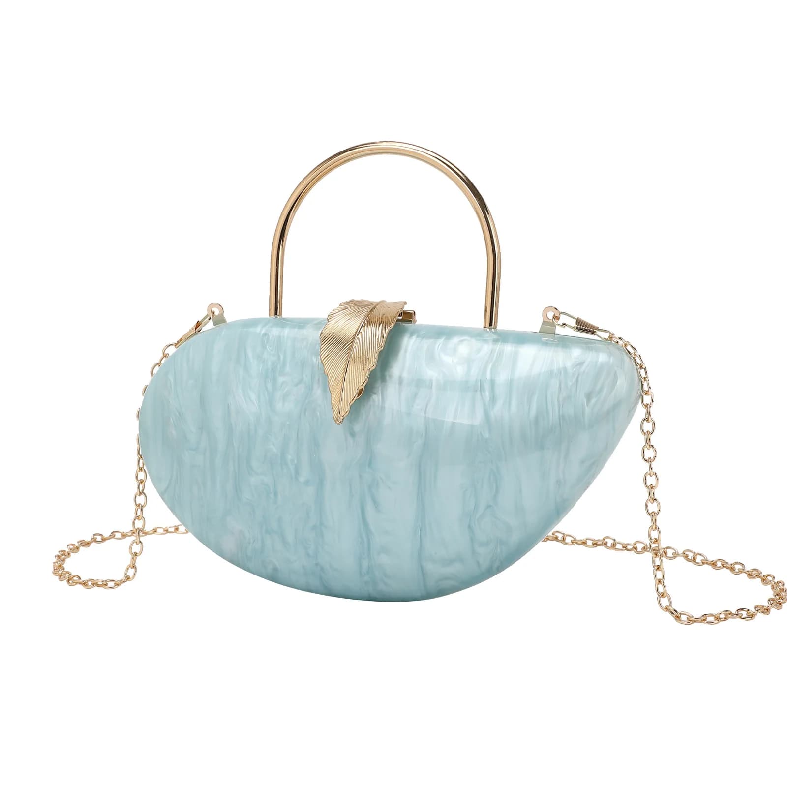 Women's Fashion Leaf Lock Acrylic Dinner Bag Wrist Evening Shoulder Chain Bag Pochette Elegante Da Cerimonia Carteras Para Mujer