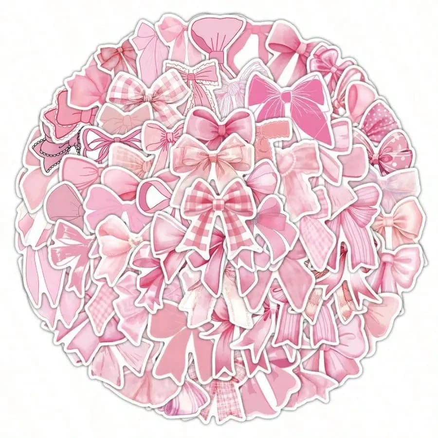 103 Adesivi Graffiti con Fiocco Rosa Cartoon per Cover Cellulari, Valigie, Skateboard, Tazze, Decorazioni Creative e Giocattoli