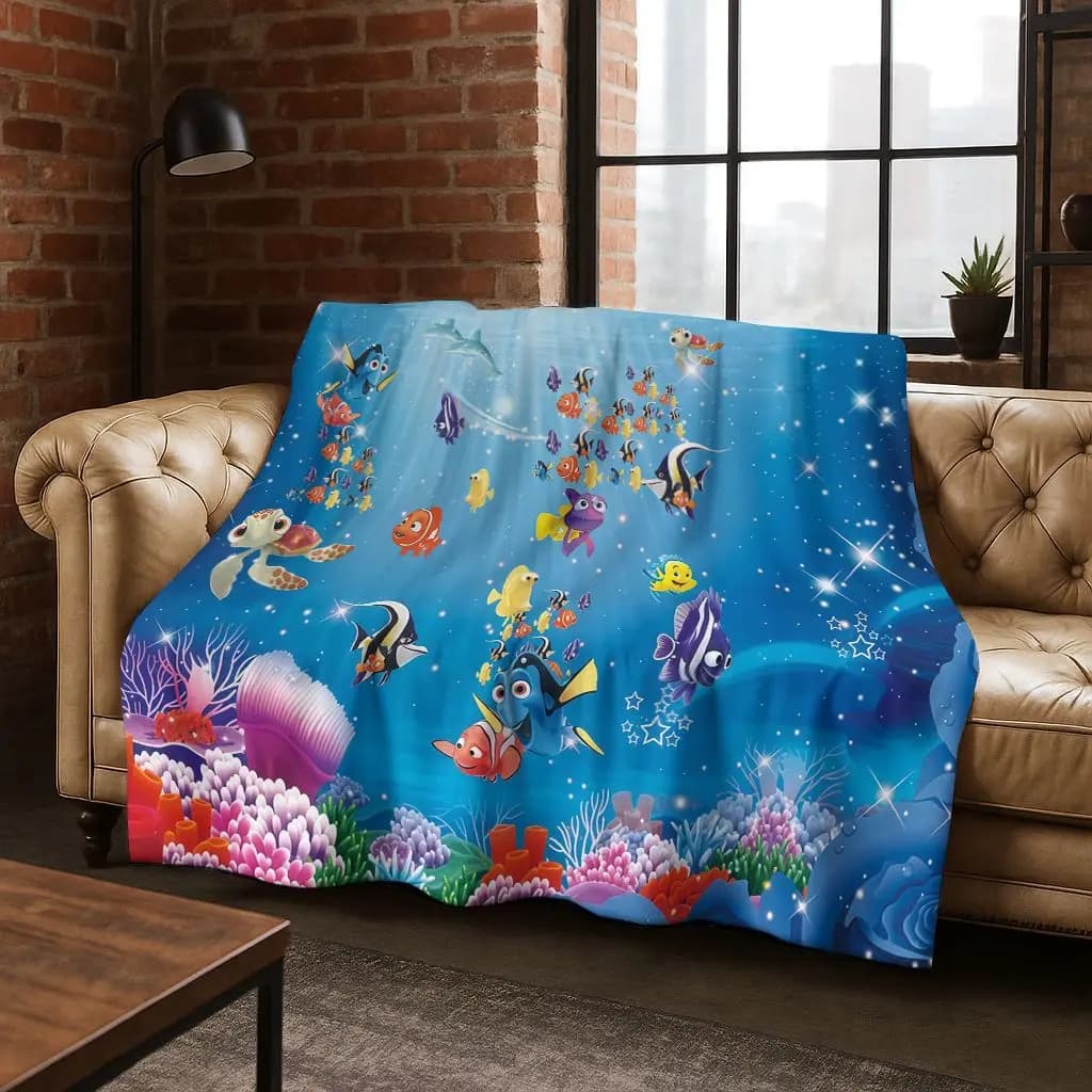 HD Flannel Cover Cartoon Finding Nemo Underwater World, warm and cozy soft blanket for home bedroom picnic cover