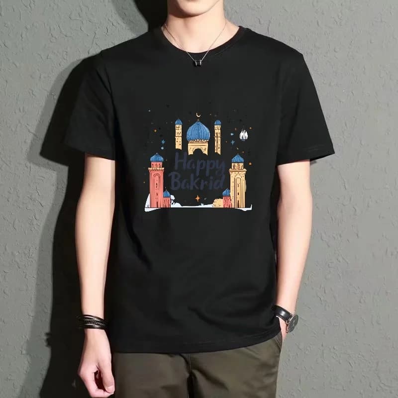 Men's Black Round-Neck Short-Sleeved T-Shirt, Fun Architectural Print Casual Top, Comfortable and Breathable for Everyday Wear, Trendy and Versatile Style