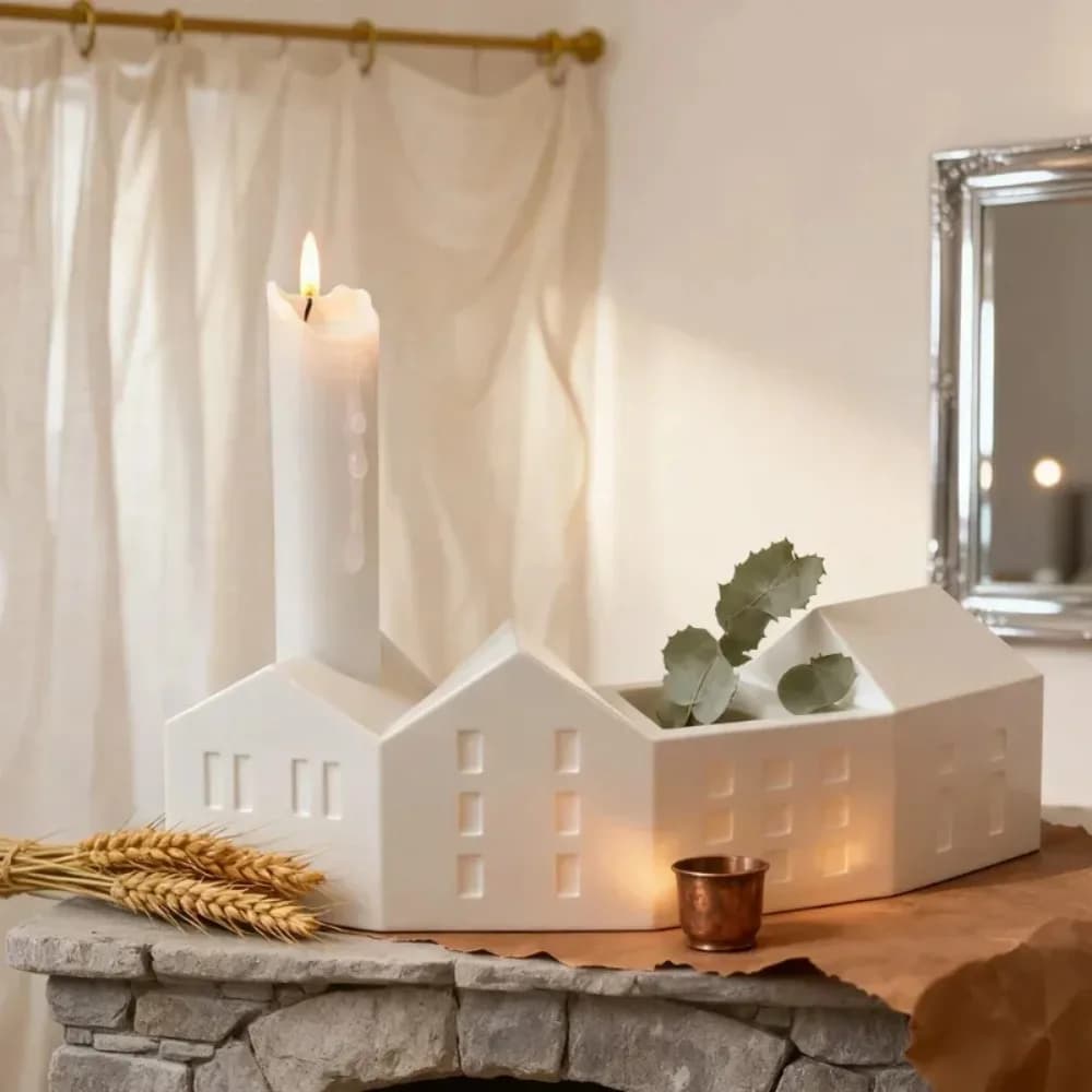 Nordic Christmas House Silicone Candle Cup Molds DIY Row Hose Plaster Cement Ornament Epoxy Resin Candlestick Mold