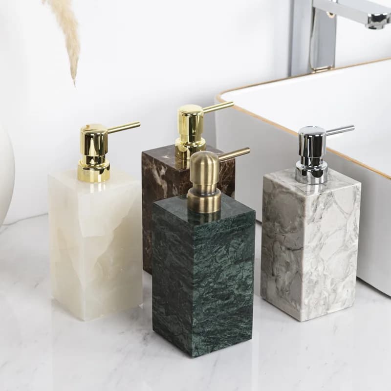 Marble Soap Dispenser Square Lotion Bottle Countertop Bathroom Accessories Pump Head for Home Hotel Vanity Sink Decor