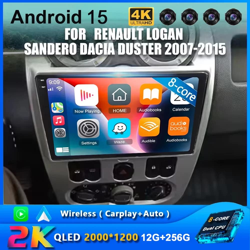 Android 15 Autoradio Multimedia Video Reader for Renault Logan Sandero Dacia Duster 2007 - 2015 2 Din GPS Navigation DVD Stereo