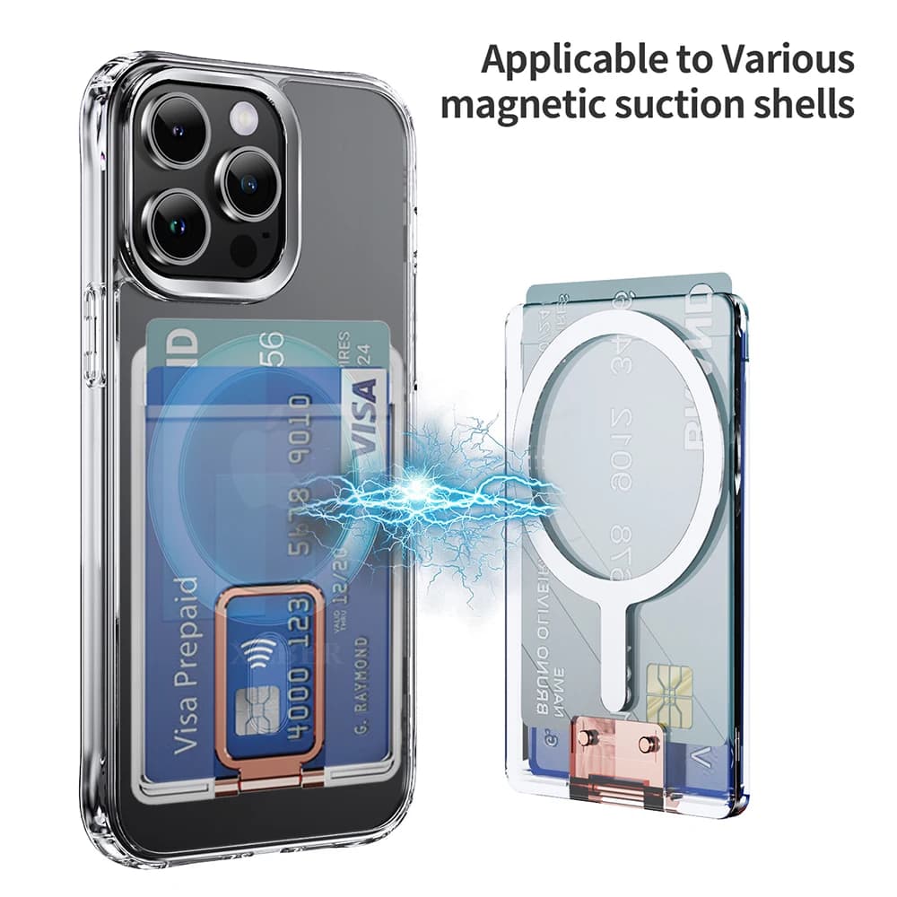 For Magsafe Wallet Magnetic Clear Case For iPhone 16 Pro Max 15 14 13 12 11 Strong Adsorption Magnet Fold Stand Slot Card Holder