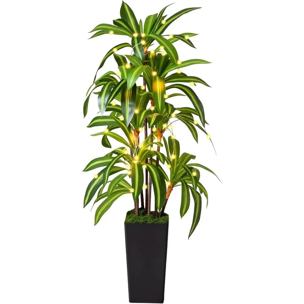 Dracena Artificiale Alta 1,5 m con Vaso Nero - Pianta da Interno con Muschio per Soggiorno e Arredamento Casa