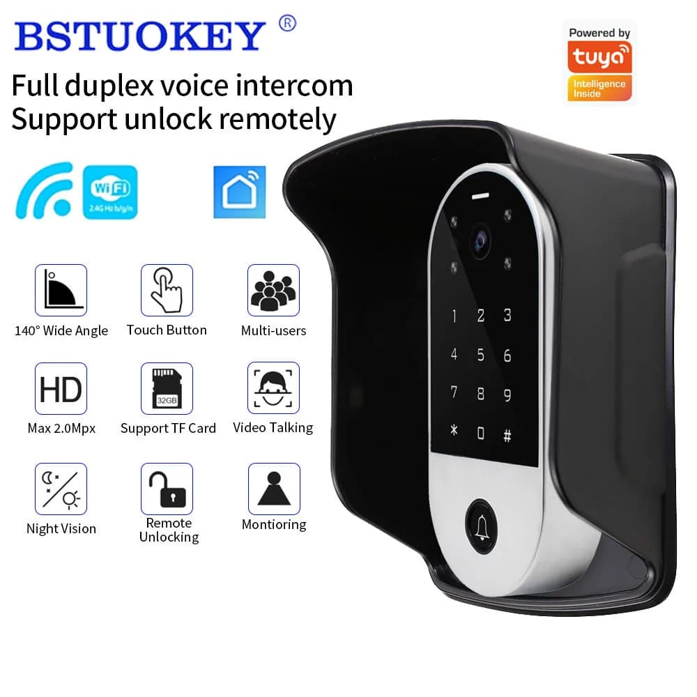 Wifi Tuya Smart APP Videocitofono Scheda RFID Tastiera 1080P Casa Esterna Campanello Telecamera Wifi Viedo Citofono Controllo Accessi
