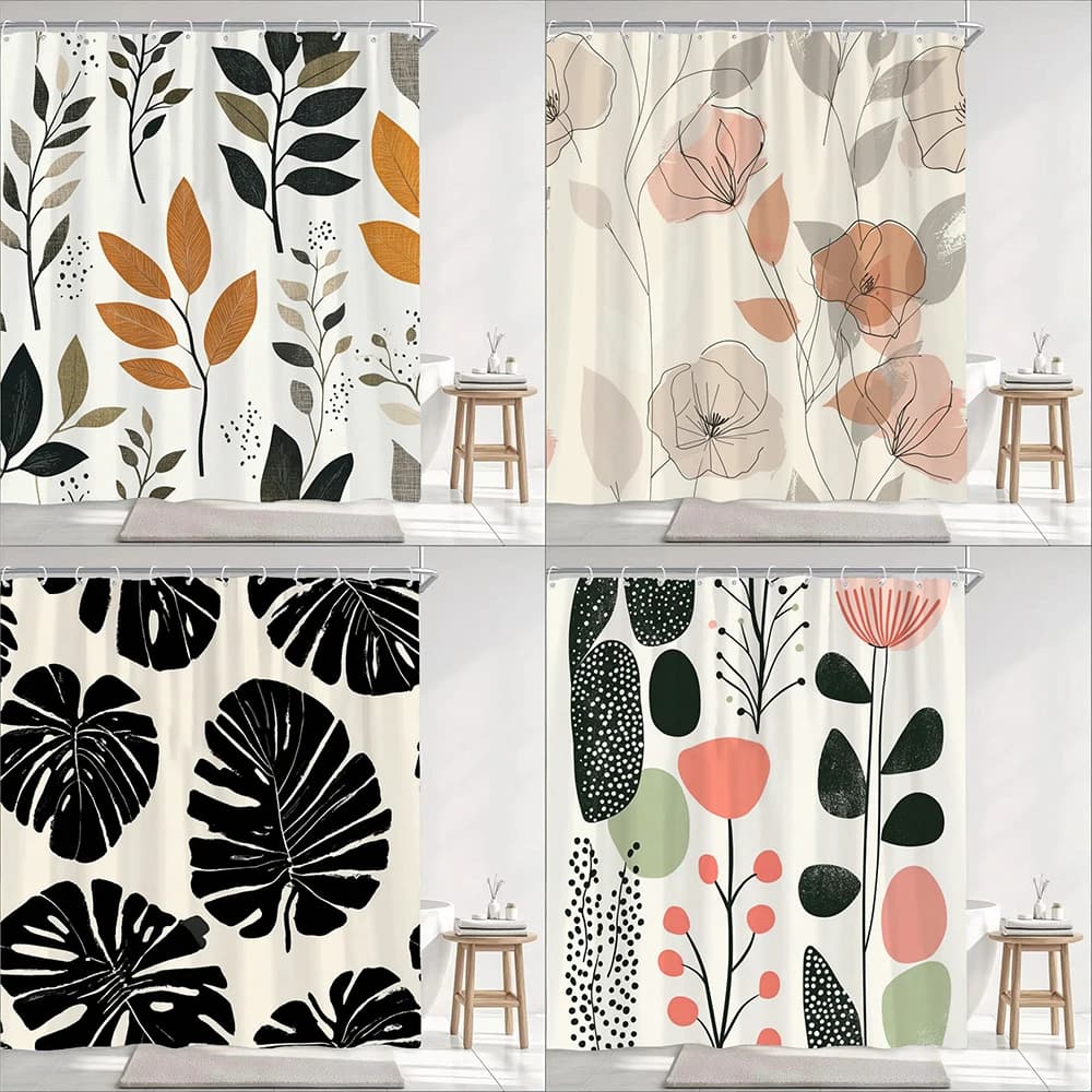 1pc Simple style Leaves Print Polyester Shower Curtain Bathroom Decoration Curtain,Hanging Curtain With Hooks Machine Washable