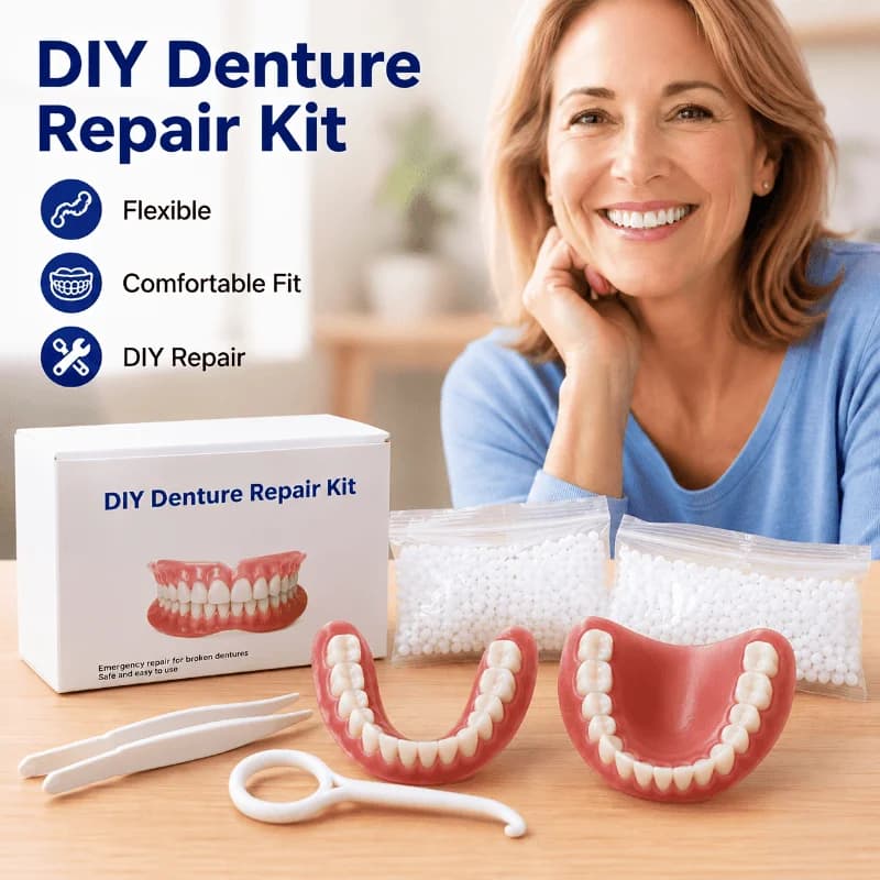Temporary Denture Set, Suitable for Missing Teeth And Toothless Individuals, Fully Covered Comfortable Denture Holder with Beads And Tools, Easy-To-Use Smile Enhancer, Suitable for The, Daily Wear, Travel And Photography Use