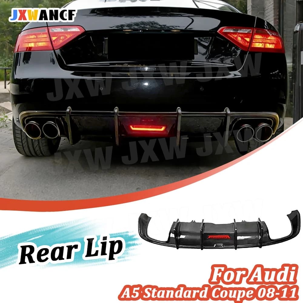 JXWANCF Rear carbon fiber diffuser Splitter with LED for Audi A5 Standard Coupe 2008-2011 Rear bumper Bodykits Guard Spoiler FRP