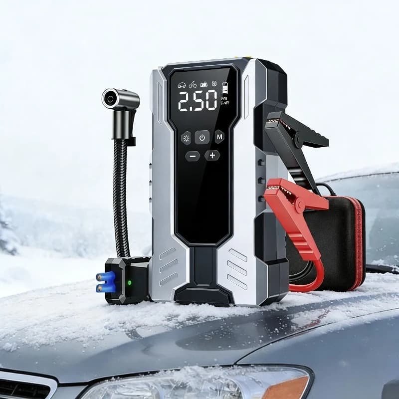 Avviatore di Emergenza per Auto 10000mAh con Compressore d'Aria, Power Bank e Illuminazione, 4 in 1, Gonfiatore Pneumatici Auto