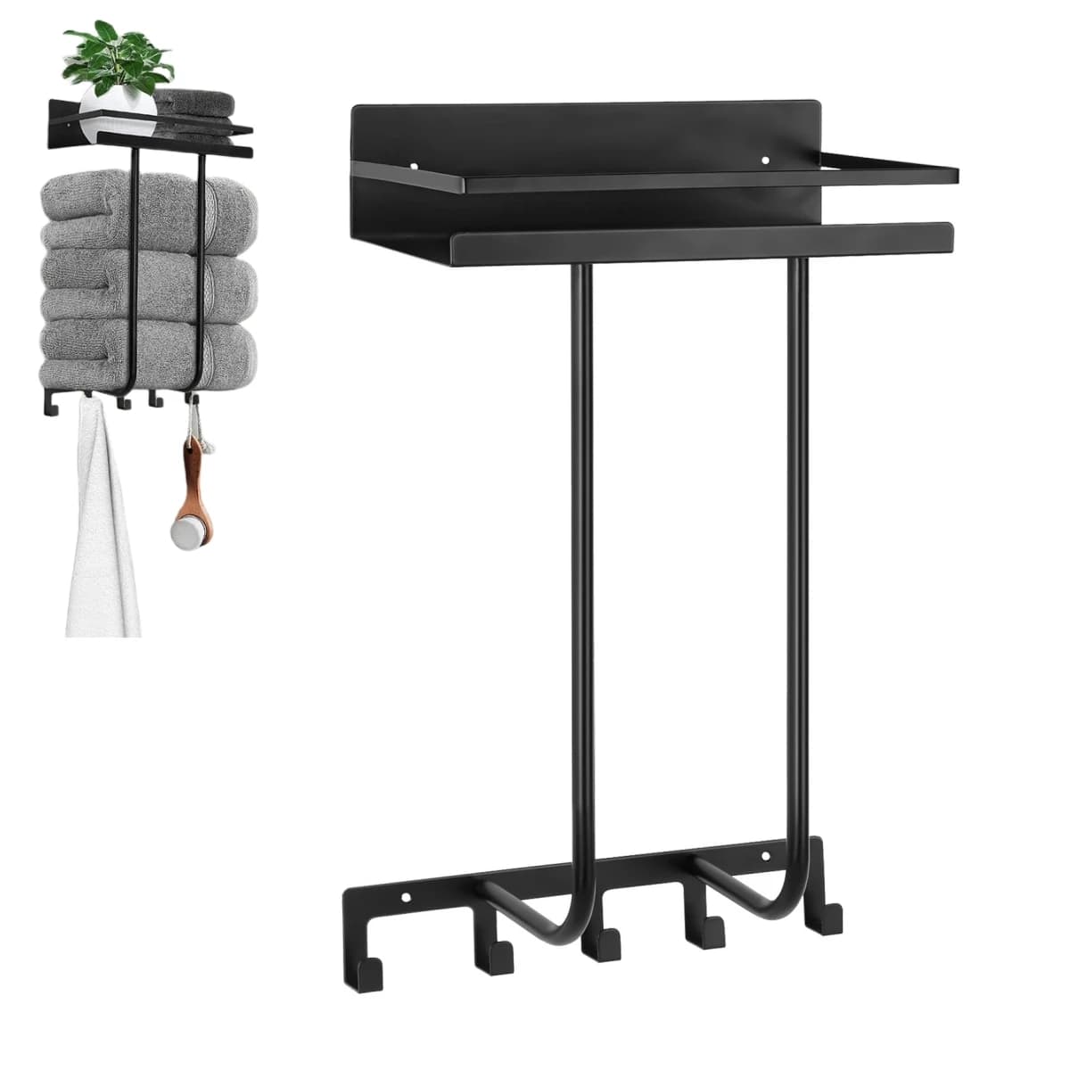Towel Rack with Wall Mounted Shelf for Bathroom Space Saving Iron Holder for Towels Toilet Paper and Accessories