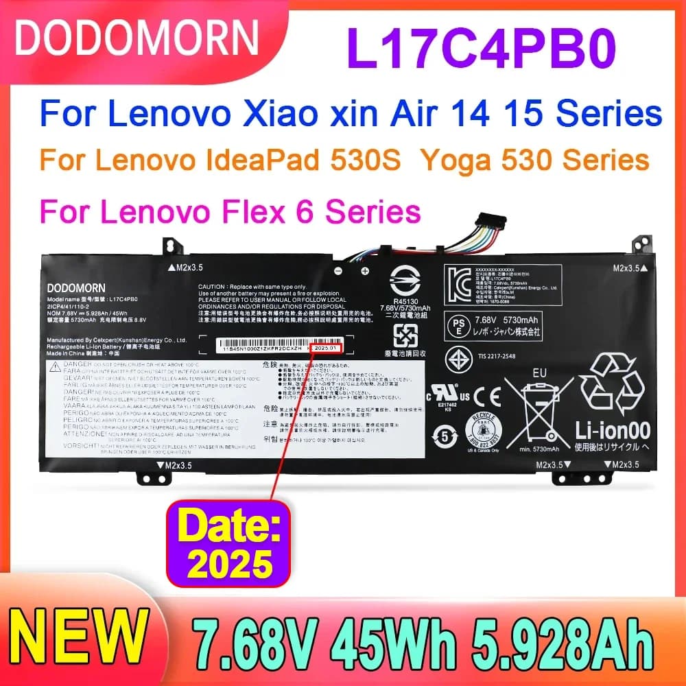 Nuova batteria per Laptop muslimex per Lenovo Xiaoxin Air 14ARR 14ikbr 15ARR 15ikbr Ideapad 530s-14IKB 530s-15IKB 7.68V 45Wh 5.928Ah