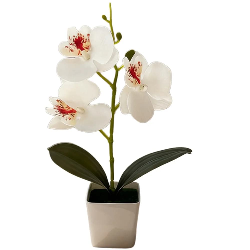 Artificial Phalaenopsis Orchid Potted Plant Plastic Butterfly Flower for Home Office Cafe Decor with Realistic Petals and Leaves