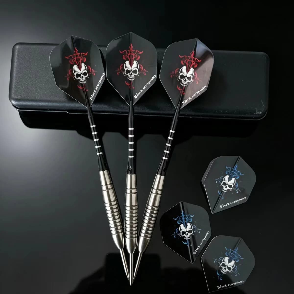 23g Steel Tip Darts Set Professional Metal Darts with Skull Pattern Dart Flight Aluminum Shafts for Competition Indoor Dart Game