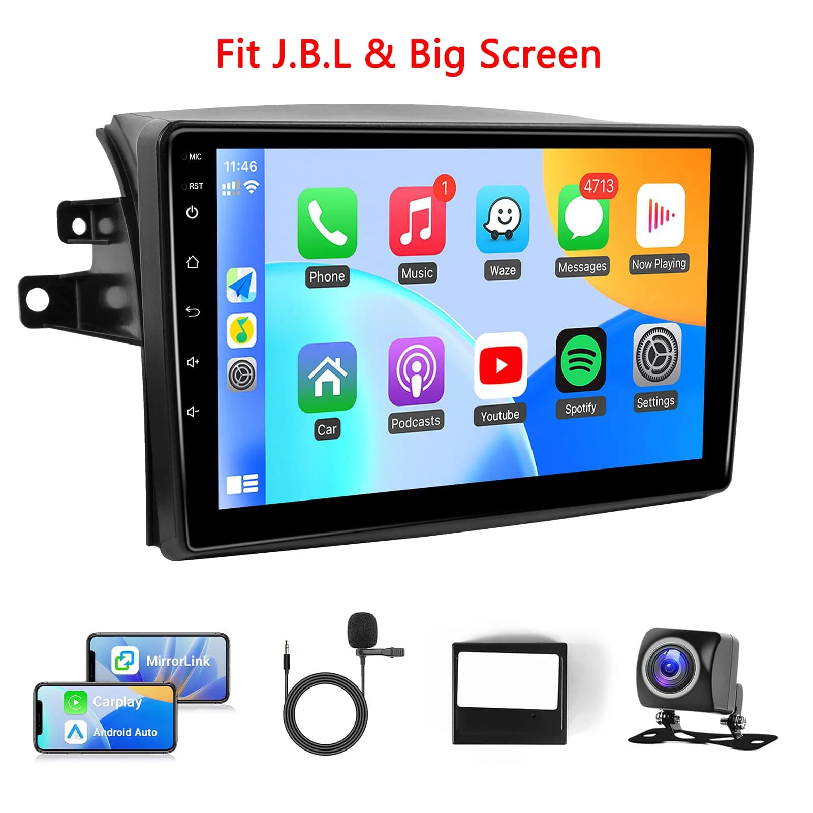 Schermo Touch IPS da 9 Pollici per Radio Toyota Sienna con Apple CarPlay Wireless, Android Auto, Bluetooth, GPS, WiFi, SWC - Supporto J.B.L