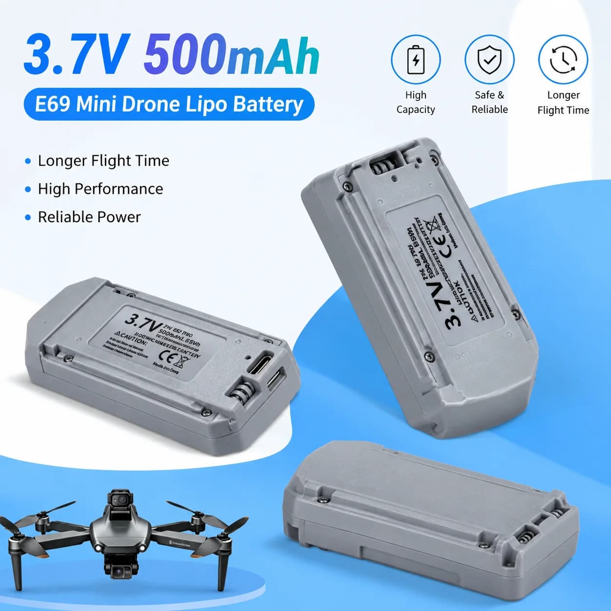 E69 Mini Drone High Capacity 3.7V 500mAh Original Lipo Battery For Brushless Photography RC Quadcopter Replacement Spare Parts
