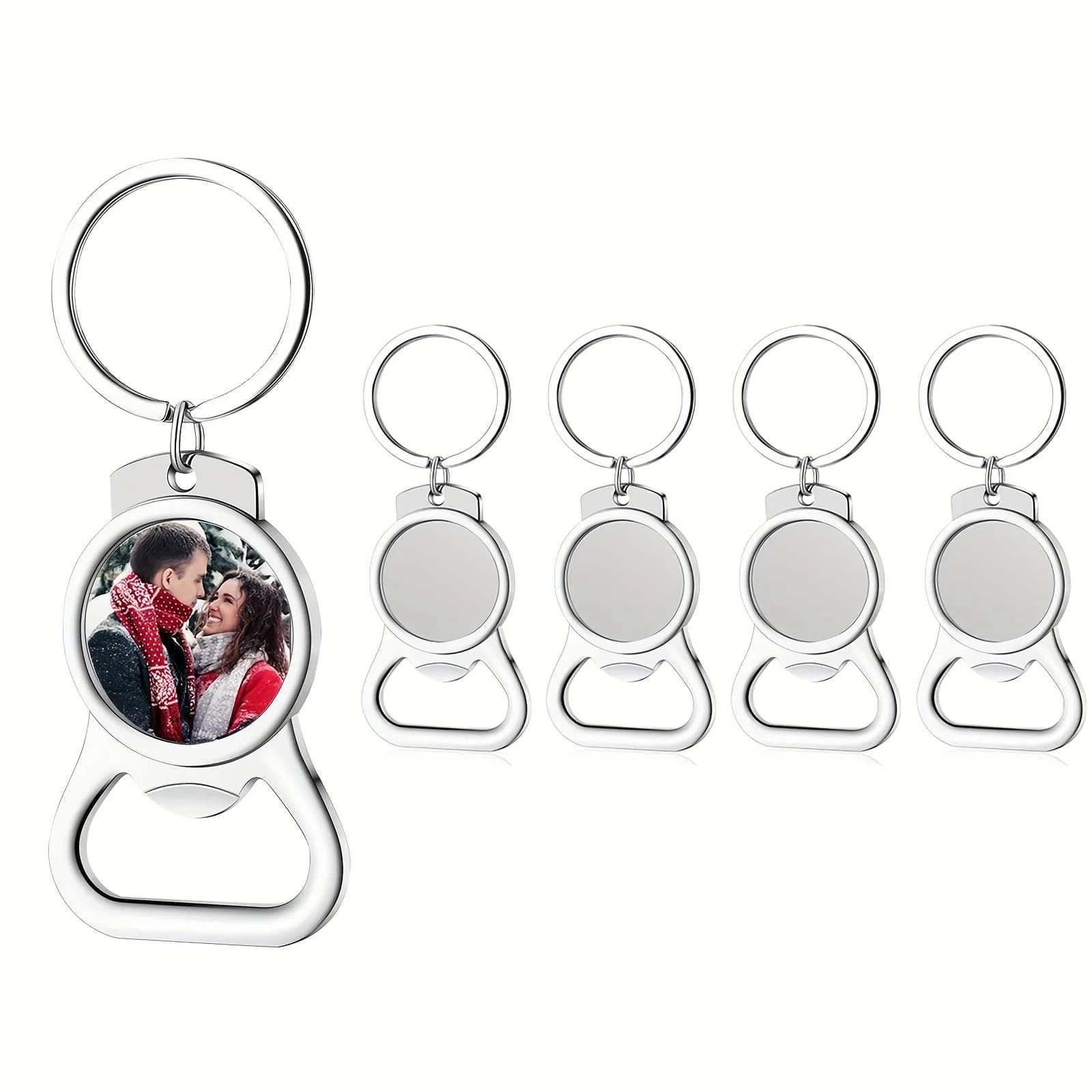1pc/5pcs Portachiavi grezzi per sublimazione Apribottiglie in metallo Grandi portachiavi rotondi vuoti