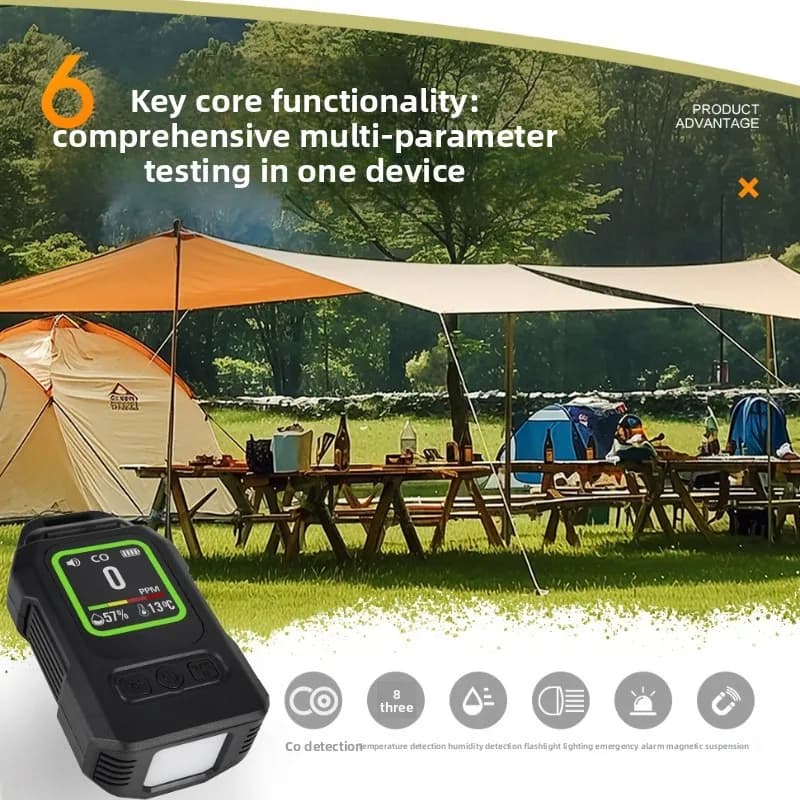 Digital Display CO Gas Detector, Portable Carbon Monoxide Tester with Audible‑visual Alarm, Magnetic Mount Support