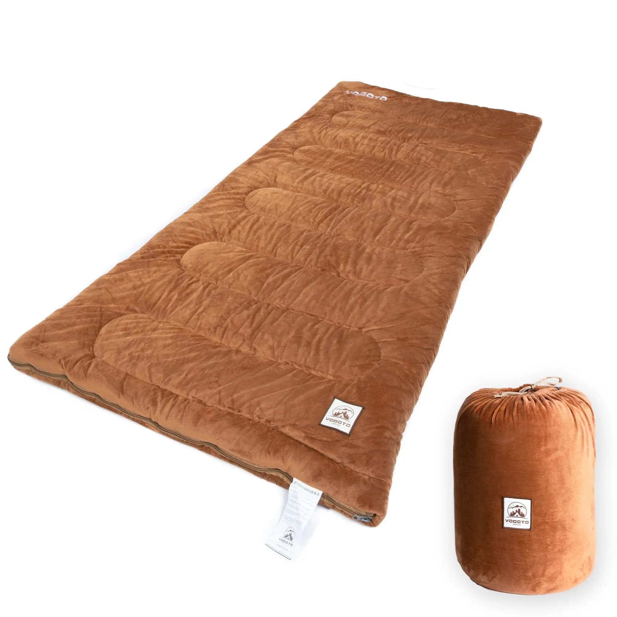 Sleeping Bag Warm Brown Fleece Envelope Portable For Outdoor Camping Hiking Travel Indoor Nap With Storage Bag
