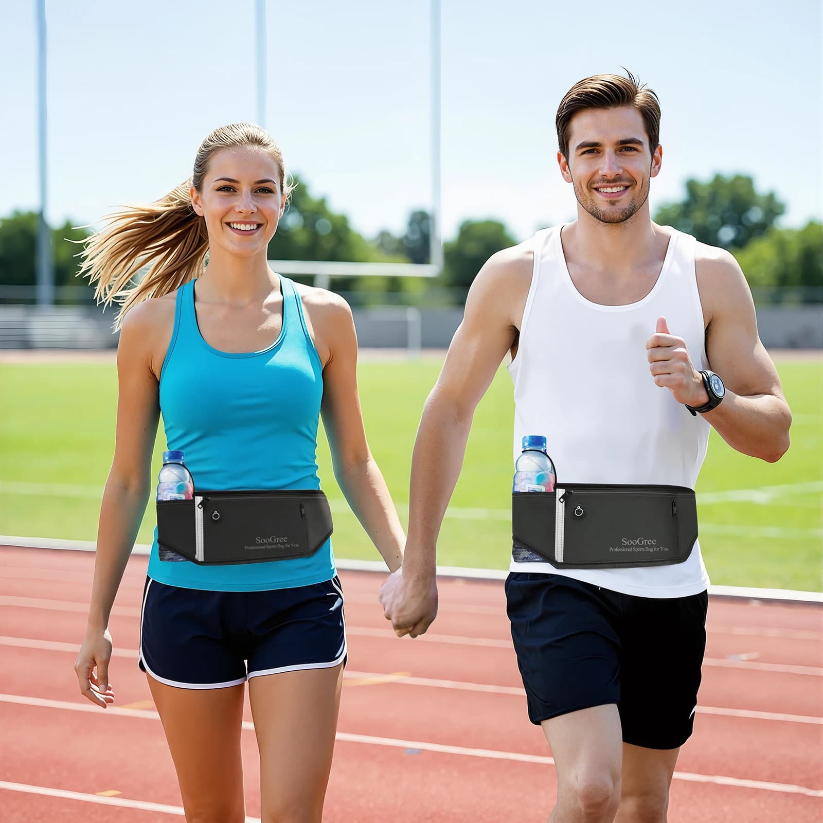 SooGree Slim Running Belt Fanny Pack, Resistant Waist Pack Money Belt Bag for Hiking Cycling Workout, Gym Phone Holder