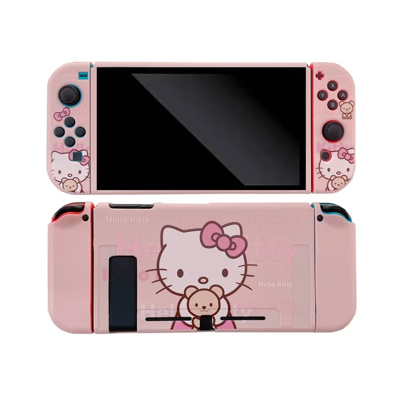 Custodia Protettiva Morbida in TPU Sanrio Hello Kitty per Nintendo Switch NS OLED e Controller Joy-Con - Cover Posteriore Protettiva