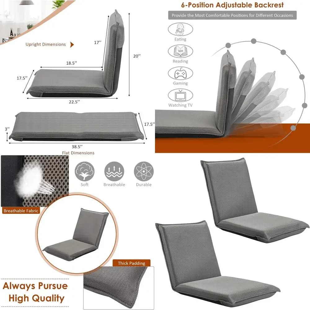 Sedia Regolabile a 6 Posizioni per Meditazione e Gaming, Seduta da Terra Portatile per Relax, Lettura e Visione TV, Adatta per Bambini