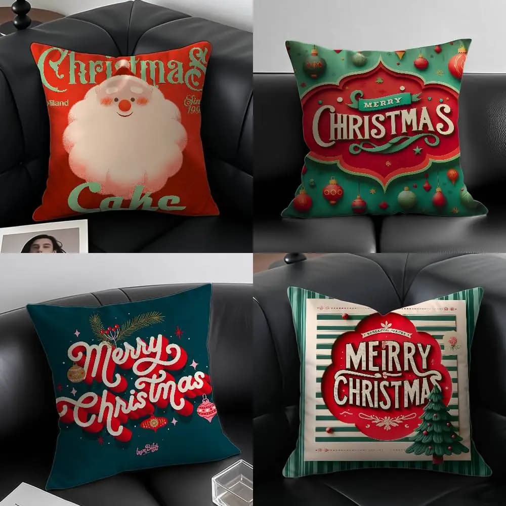 Simple Letter Christmas Home Decoration Pillow Case Anti-dustmite Pillowcase Invisible zipper silky short plush Sofa cushion