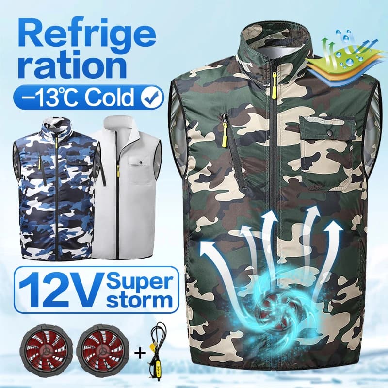 Abbigliamento estivo rinfrescante e anti-calore con ventilatore integrato, gilet senza schienale da uomo, protezione solare e raffreddamento per esterni