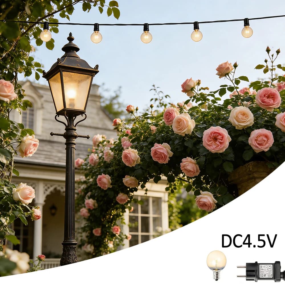 Luci a stringa solari G40 a globo con telecomando, 10M, 25 lampadine, bianco caldo, dimmerabili, impermeabili IP65 per feste in cortile