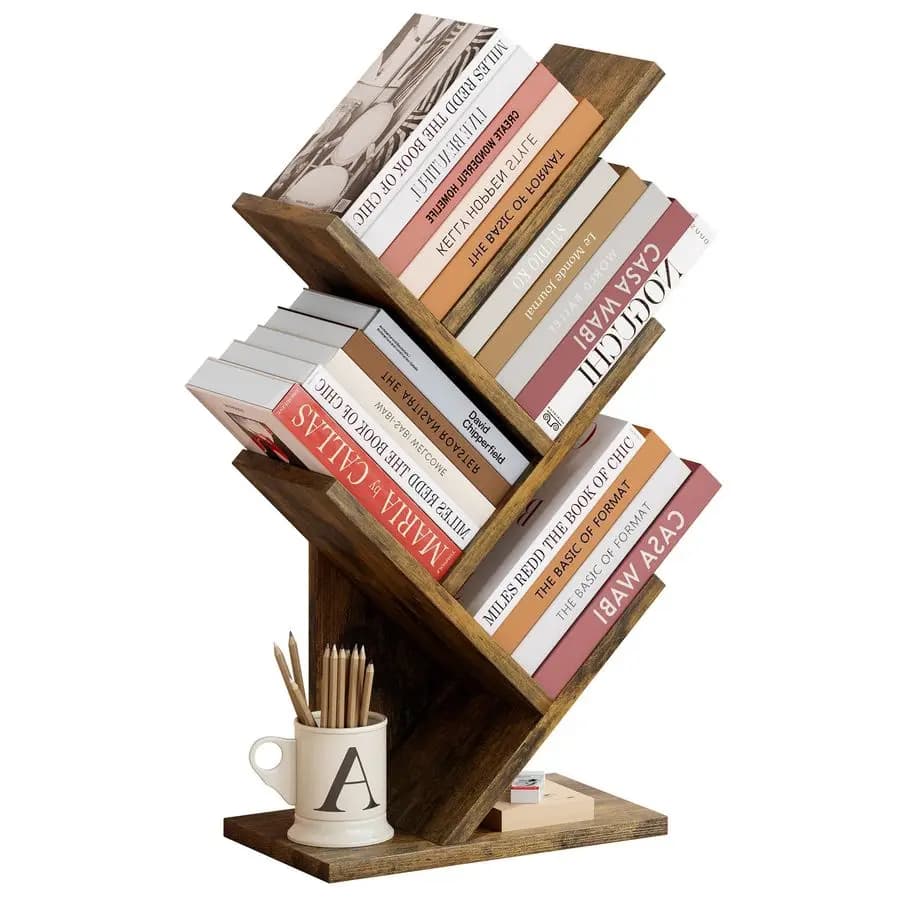 4-level tree-shaped bookcase, modern bookshelves, self-supporting library, multipurpose organizer shelves for the house
