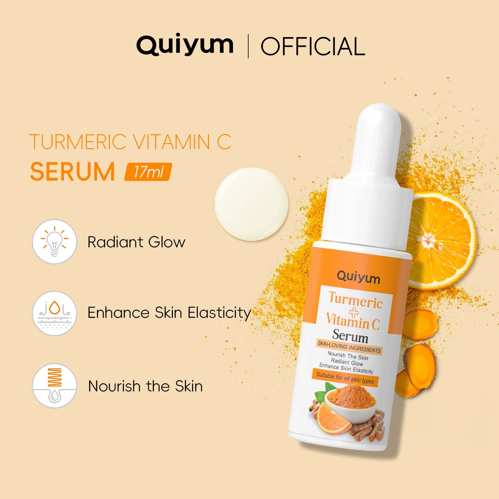 QUIYUM curcuma vitamin C oil for face glowing skin protect skin barrier Radiance Boost tighten pores 30ml