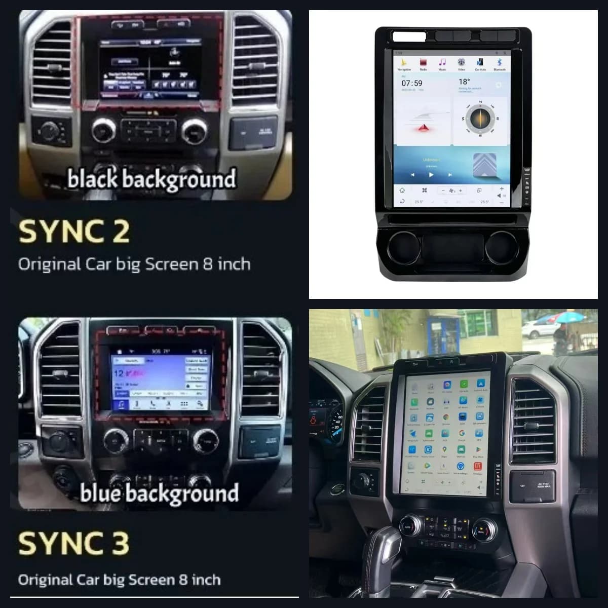 Lettore multimediale Android con schermo da 12.1 pollici, navigatore GPS per Ford F150 2015 2016 2017-2019, autoradio verticale con CarPlay.