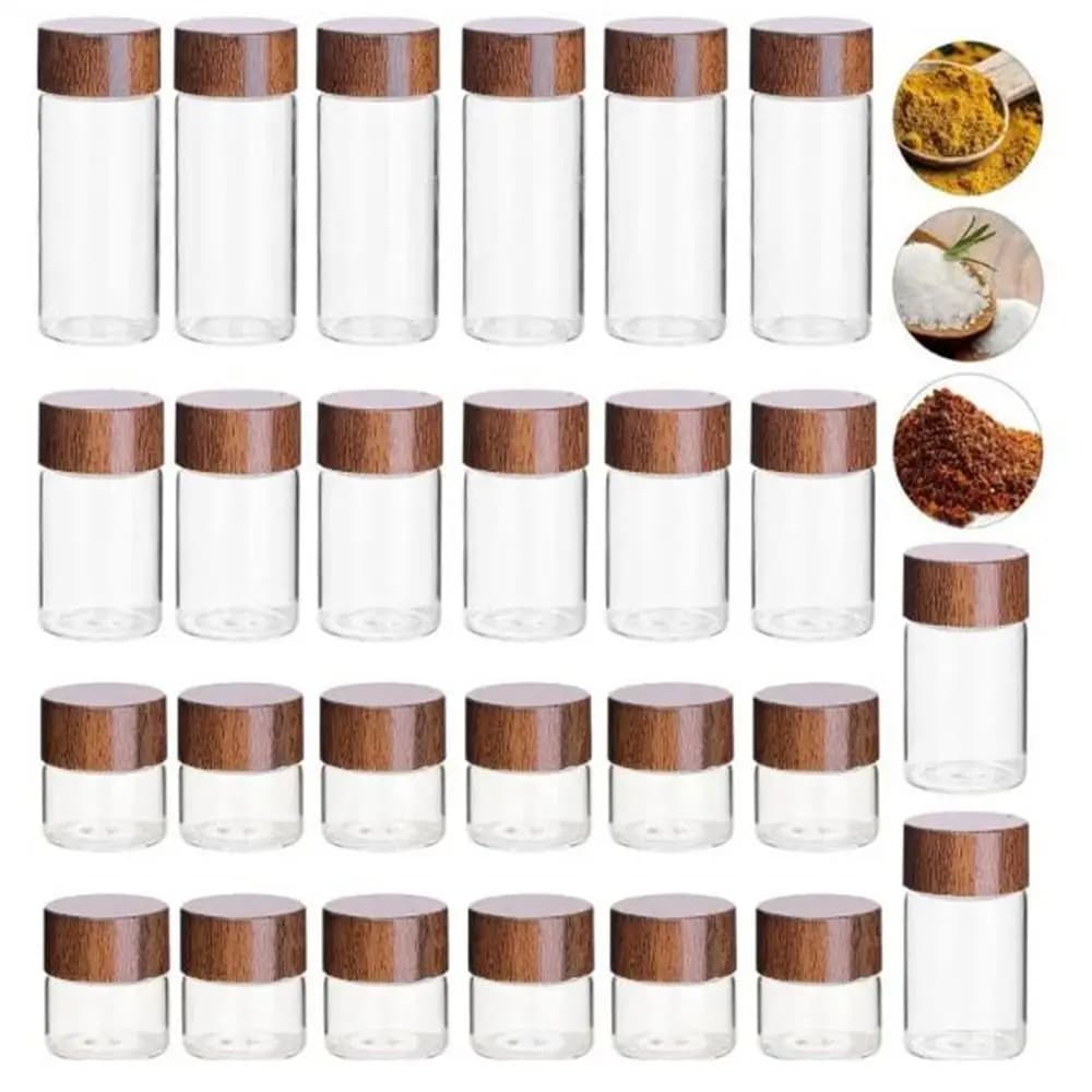 6PCS 10/20/30 ML Wooden Lid Mini Glass Bottles Food Grade Transparent Small Spice Jars Sealed Golden Bean Bottle