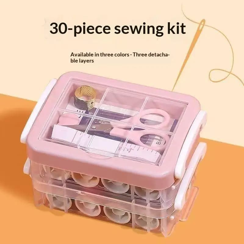 30Pcs Craft Spool DIY Sewing Tool Kit Portable Three Layer Large Capacity Home Needlework Box