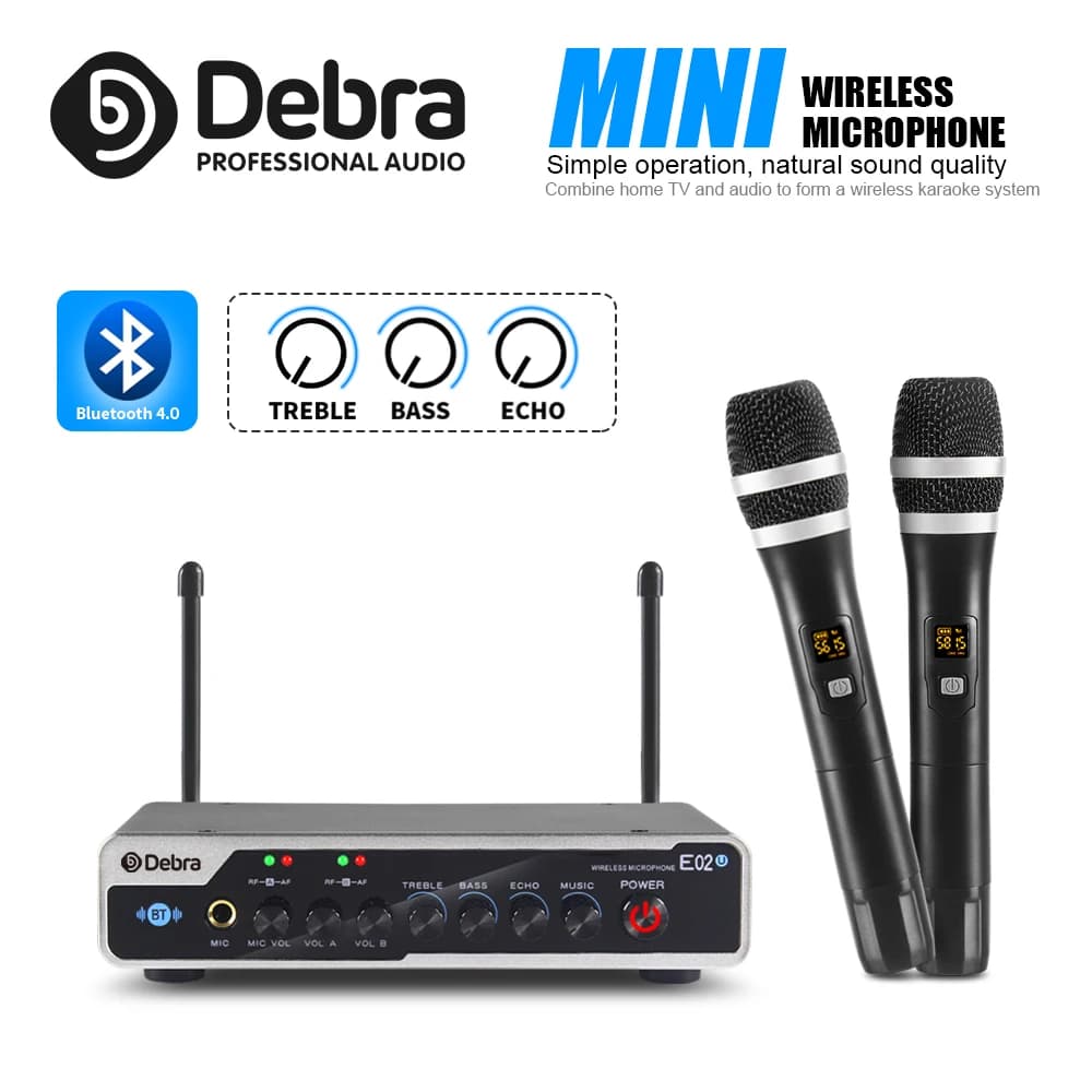 E02U sistema microfono Wireless portatile professionale, 2 maniglie con Bluetooth 5.0 e riverbero per feste in casa, KTV Karaoke