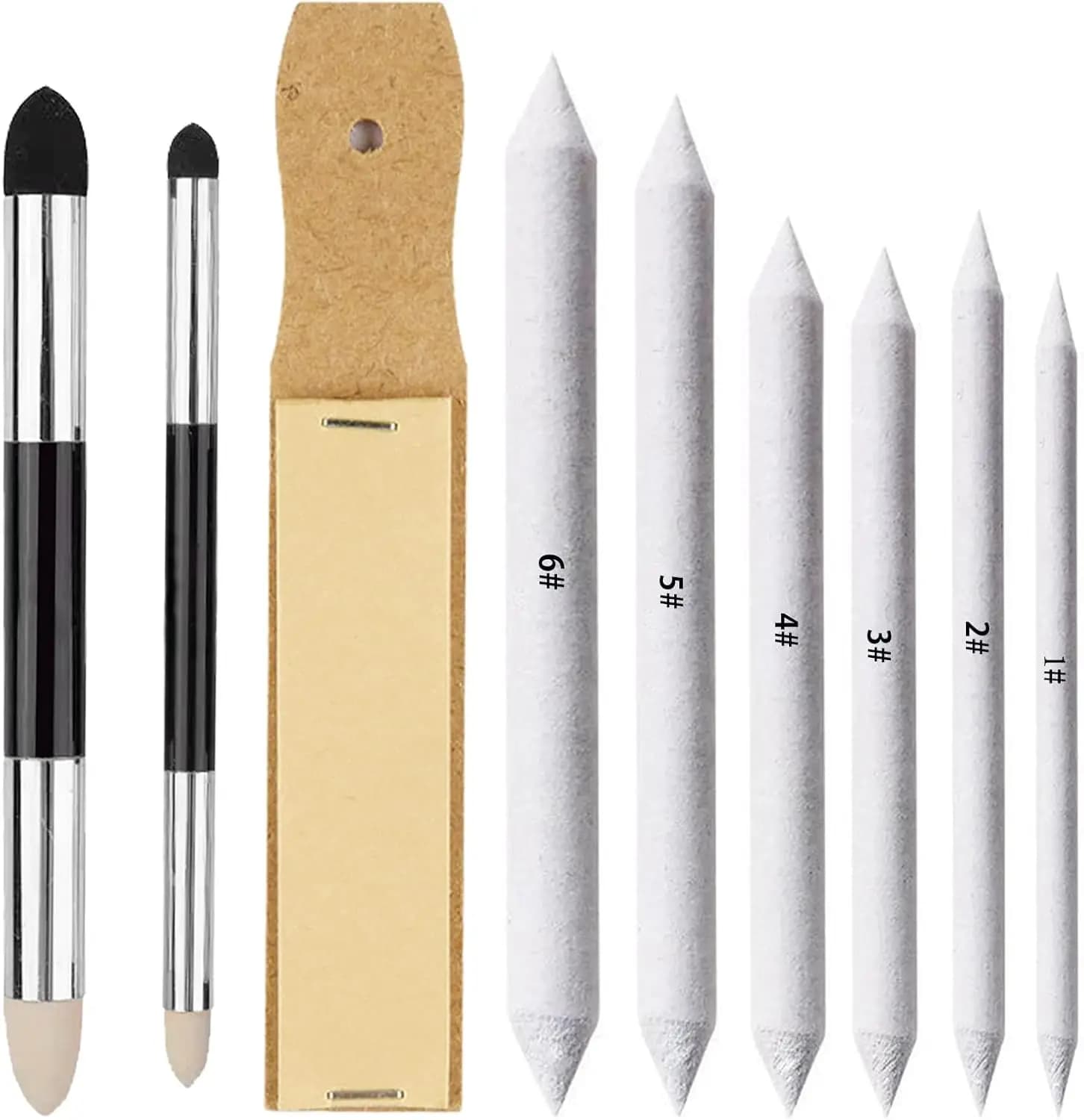 Set di 9 Pennelli Sfumatori, Sfumatori Artistici in Carta con Penne a Spugna e Temperino per Disegno e Schizzi, Lavabili e Riutilizzabili