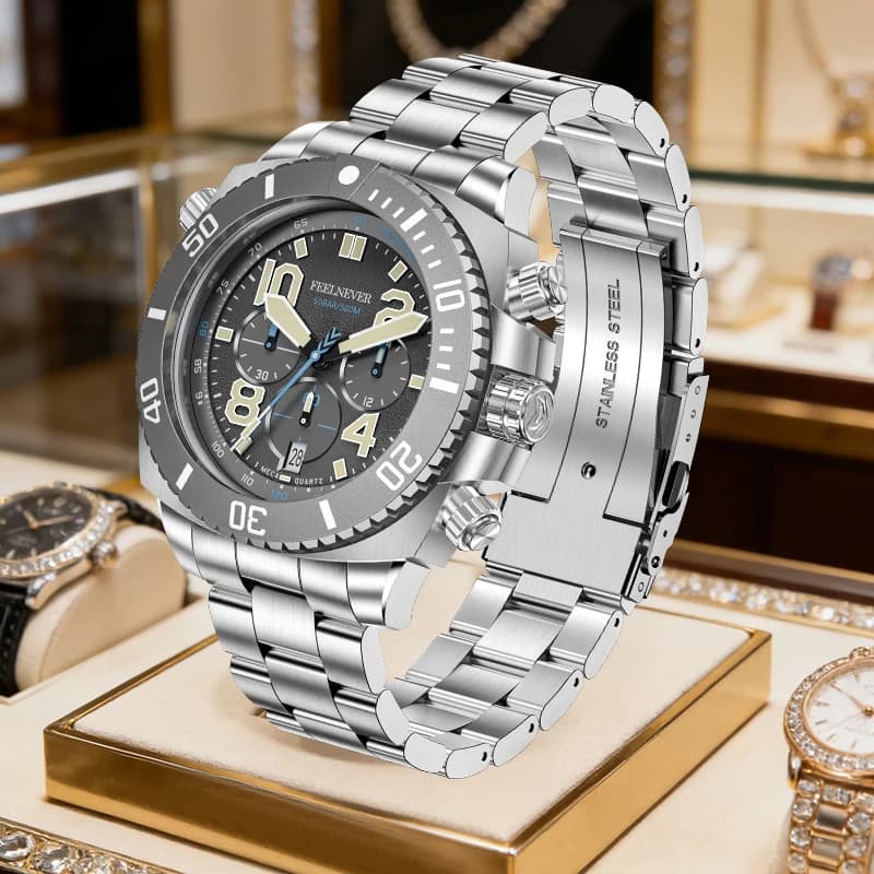 LIGE FeelNever Orologio da uomo al quarzo Orologio sportivo casual di lusso in acciaio inossidabile 316L con zaffiro 500M Orologi impermeabili per uomo Reloj Hombre