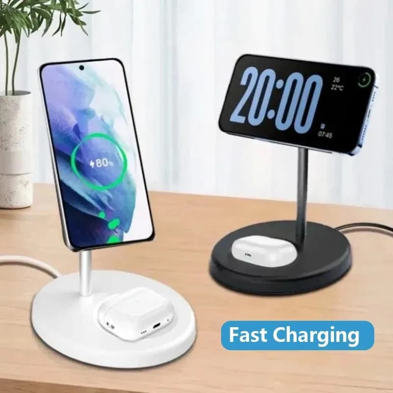 Supporto per caricabatterie wireless magnetico 2 in 1 per ricarica wireless veloce per iPhone 17 16 15 14 13 12 AirPods 4/3 Pro per MagSafe