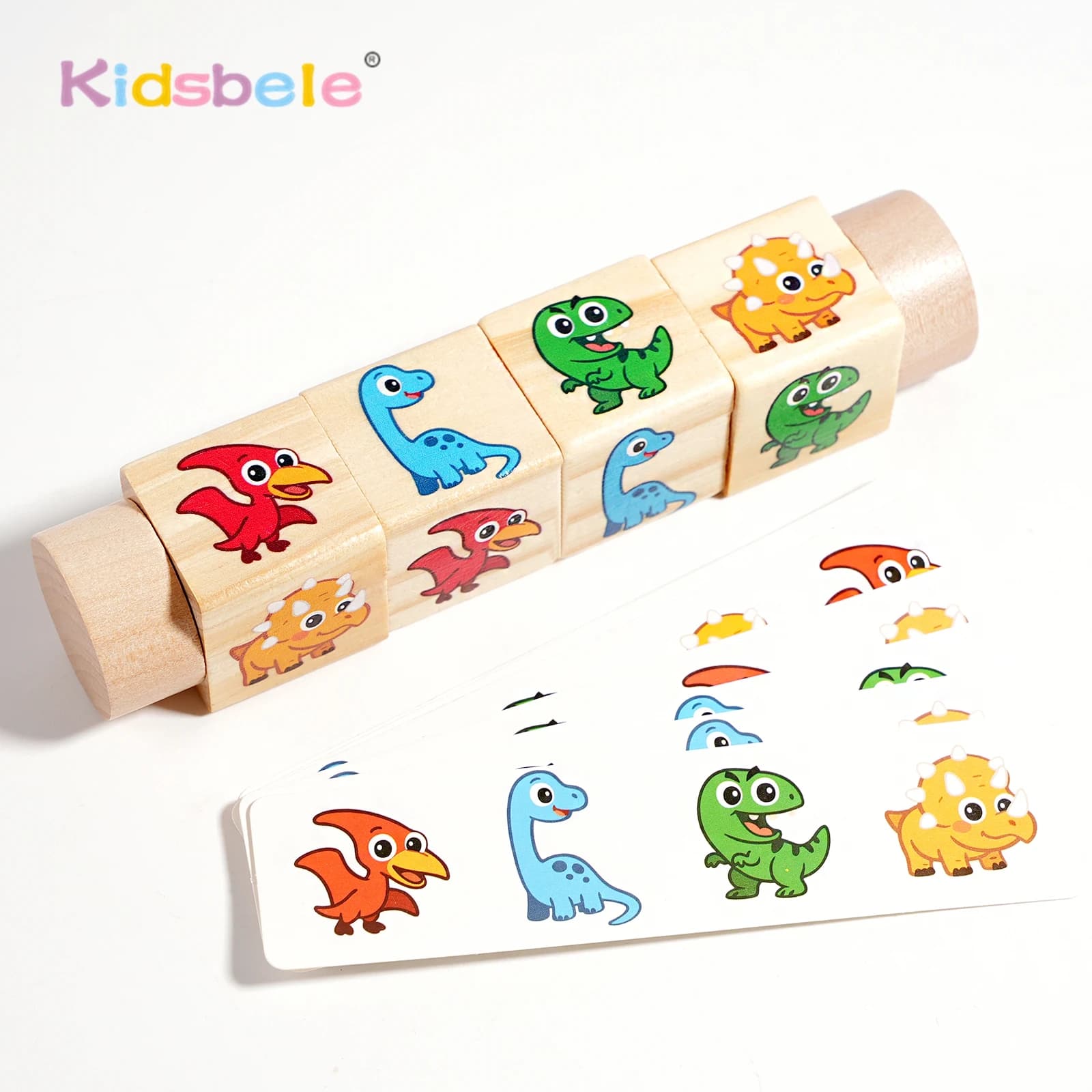 Dinosauro in legno Puzzle animale Blocco rotolante Giocattolo Gioco di abbinamento Montessori con carte 1 PC Giocattolo di addestramento motorio fine Regalo per i più piccoli