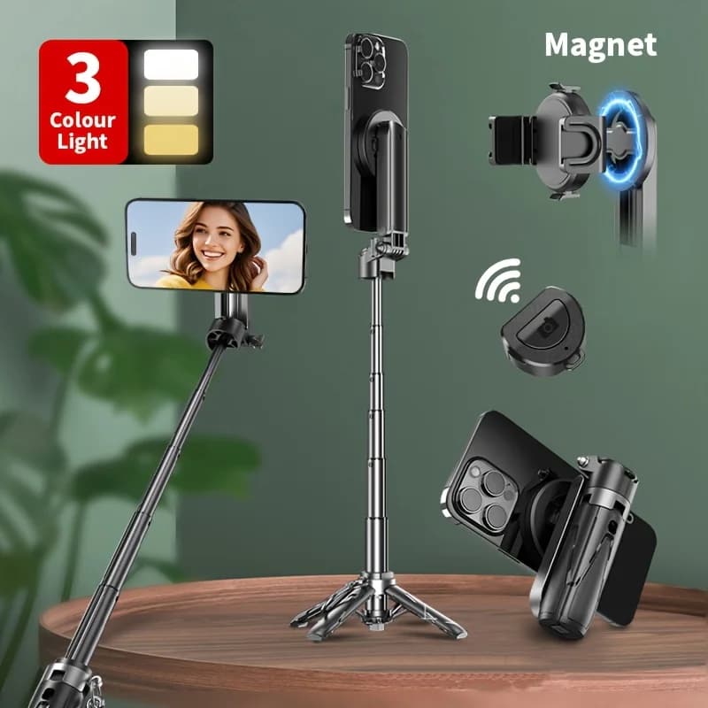 2025 Nuovo P15 Mini Selfie Stick magnetico Mini telefono portatile Treppiede da viaggio Tenuto in mano Anti-Shake Supporto a tre gambe