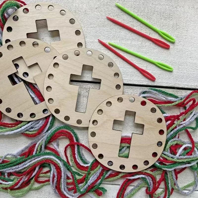 9Pcs 2026 New model Advanced Unfinished Wooden Cross & Floral Hoop Rings DIY Wreath Frames Cross Stitch Storage Craft Hoops