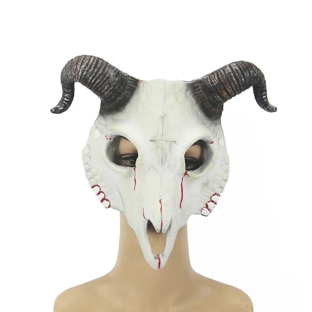 Maschera demone Halloween Masquerade Horror Pecora Teschio Corno Testa Maschera Corno di Ram Maschera di teschio di capra Festa di Halloween Costume cosplay Decor