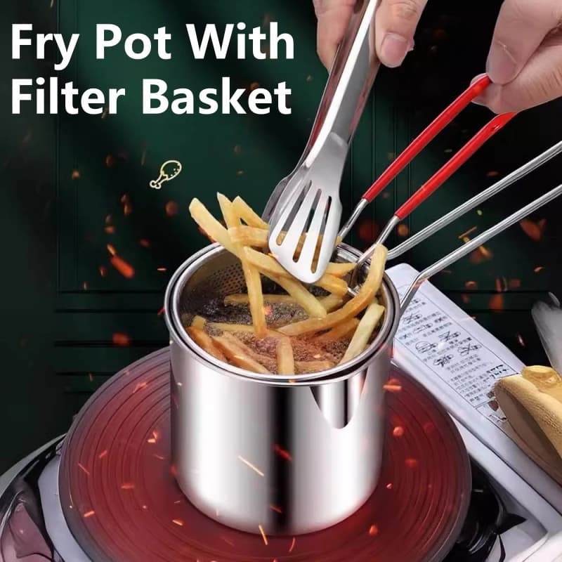 304 stainless steel frying pan with basket Fried chips, fried chicken, tempura, small fryer, for gas induction cooker