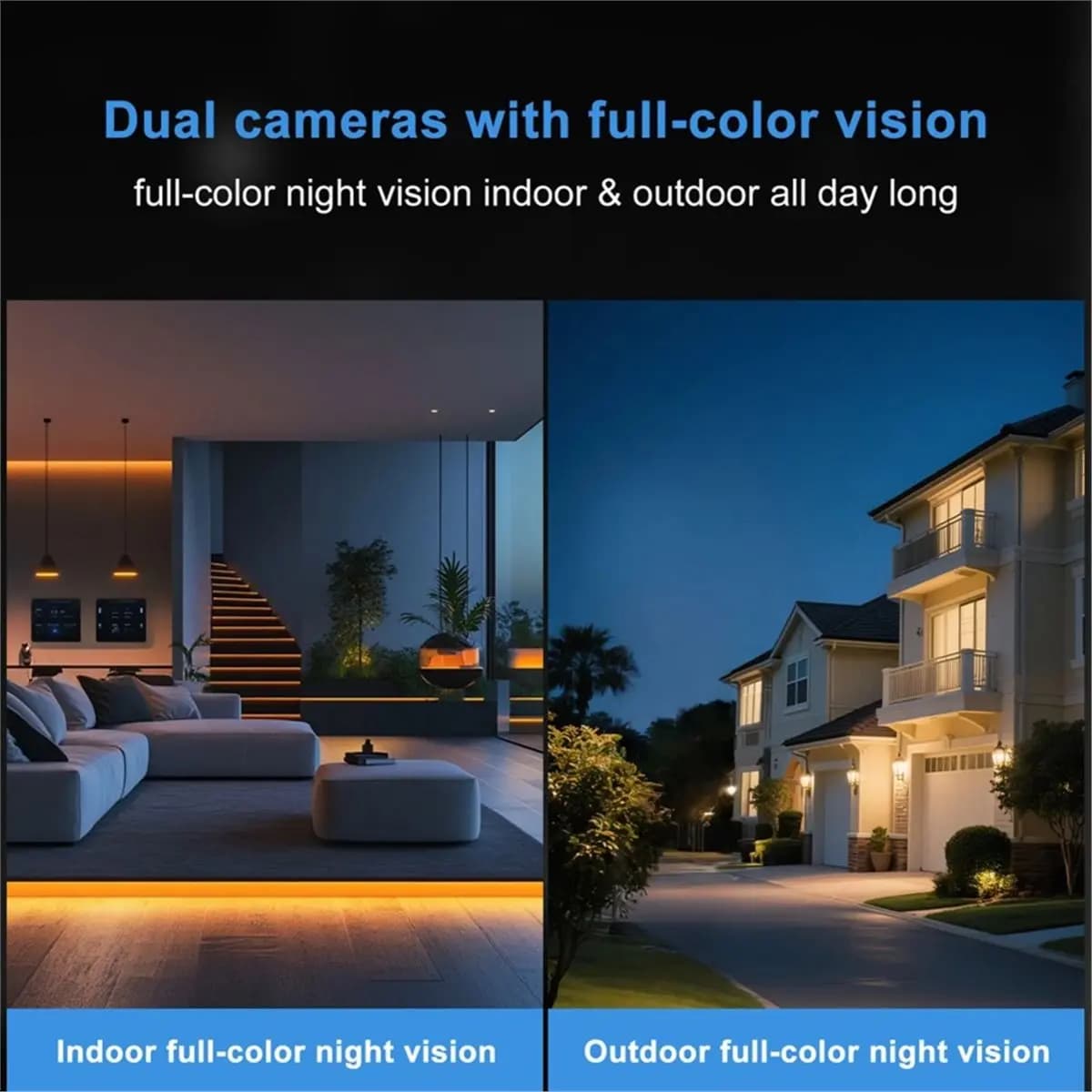 L70A 2K Window Camera 5GHz WiFi Indoor Outdoor Dual Cameras Color Night Vision Motion Detection Home Security Cam Black