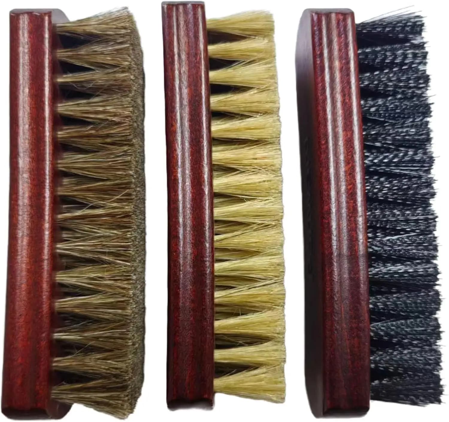 Set di 3 Spazzole per la Pulizia delle Scarpe con Setole in Crine di Cavallo, Cinghiale e Nylon, Manico Concavo da 6 Pollici per una Presa Premium, Manico in Legno per Sneaker